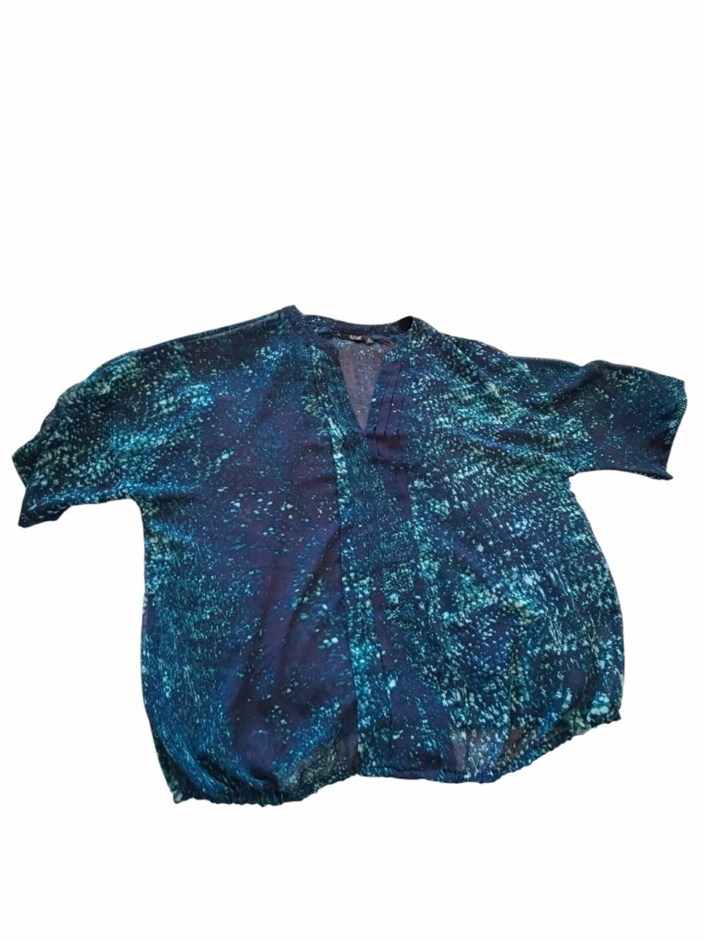 a.n.a Navy and Teal Speckled V-Neck Top-Size XL